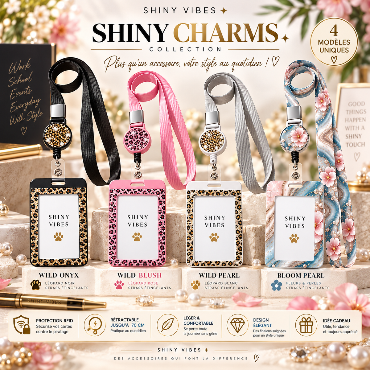 Porte-Badge Rétractable SHINY CHARMS